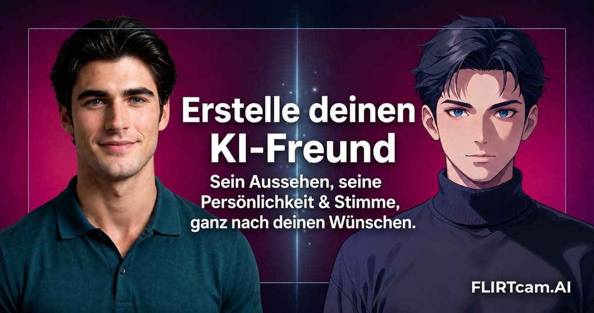 Erstelle deinen eigenen KI-Freund auf FLIRTcam.AI - passe sein Aussehen, seine Persönlichkeit und seine Stimme an