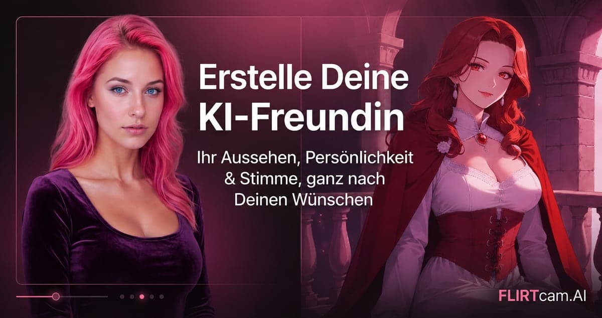 Erstelle deine eigene KI-Freundin auf FLIRTcam.AI - passe ihr Aussehen, ihre Persönlichkeit und ihre Stimme an